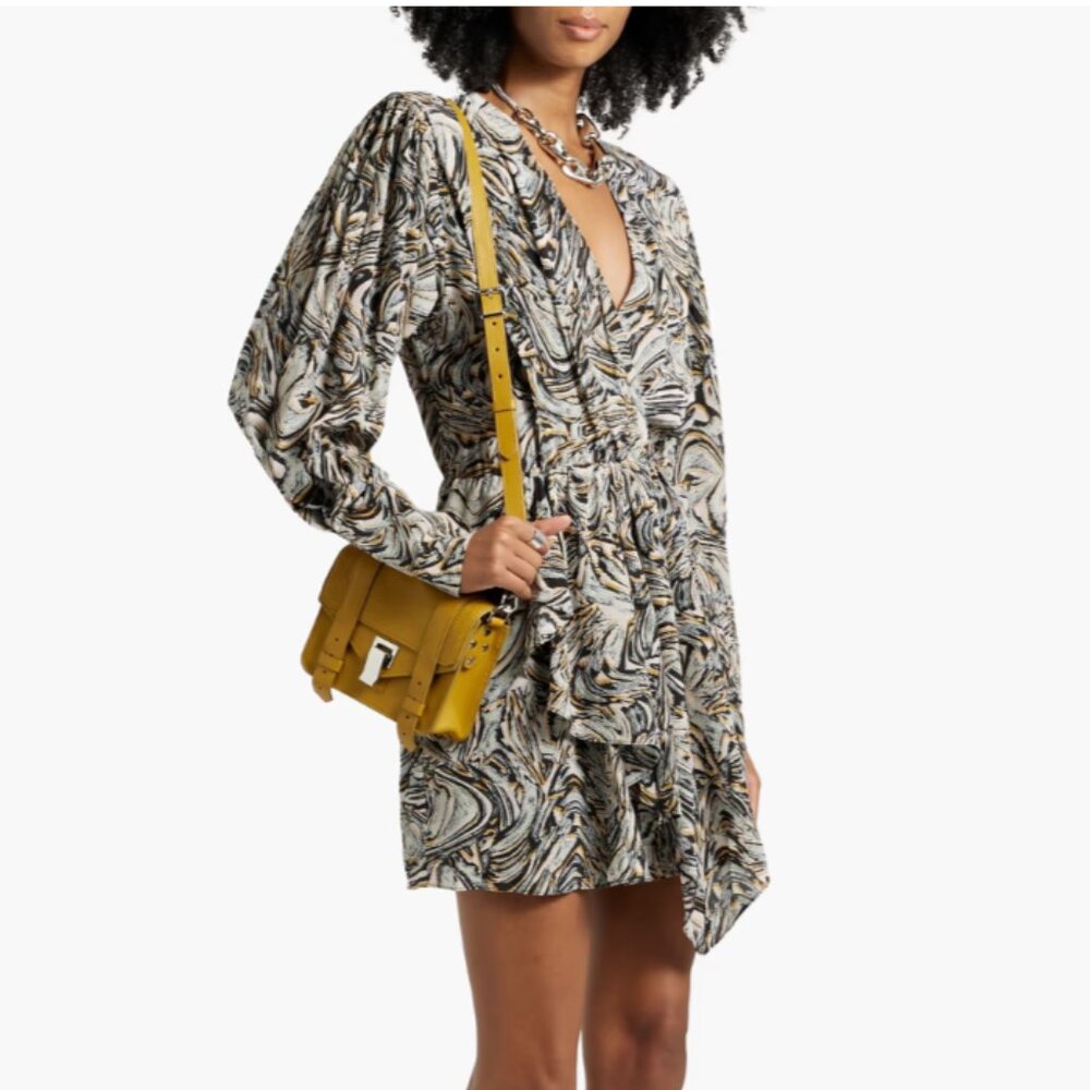 IRO Flamen draped printed silk crepe de chine mini dress Size 36